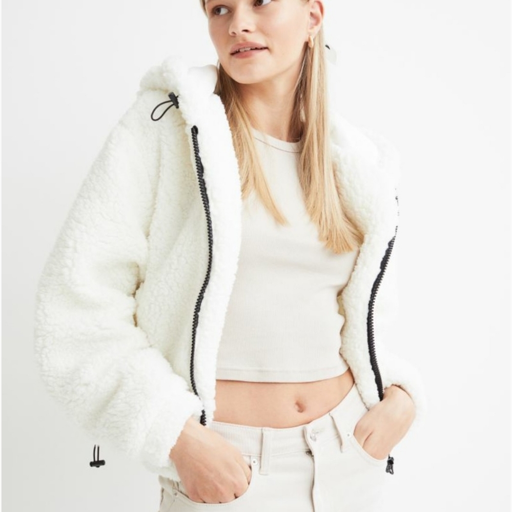 H&M hooded faux shearling jacket